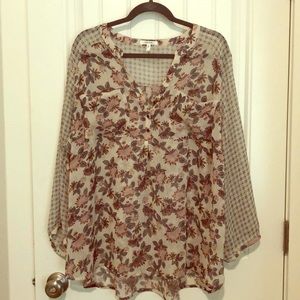 Sheer, Floral, button-closure blouse